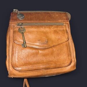 vintage 1954 Fossil leather crossbody bag with a key charm Genuine leather